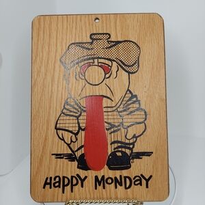 Vintage Wooden Bar Decor Happy Monday With Cartoon Design Mancave Desk Office